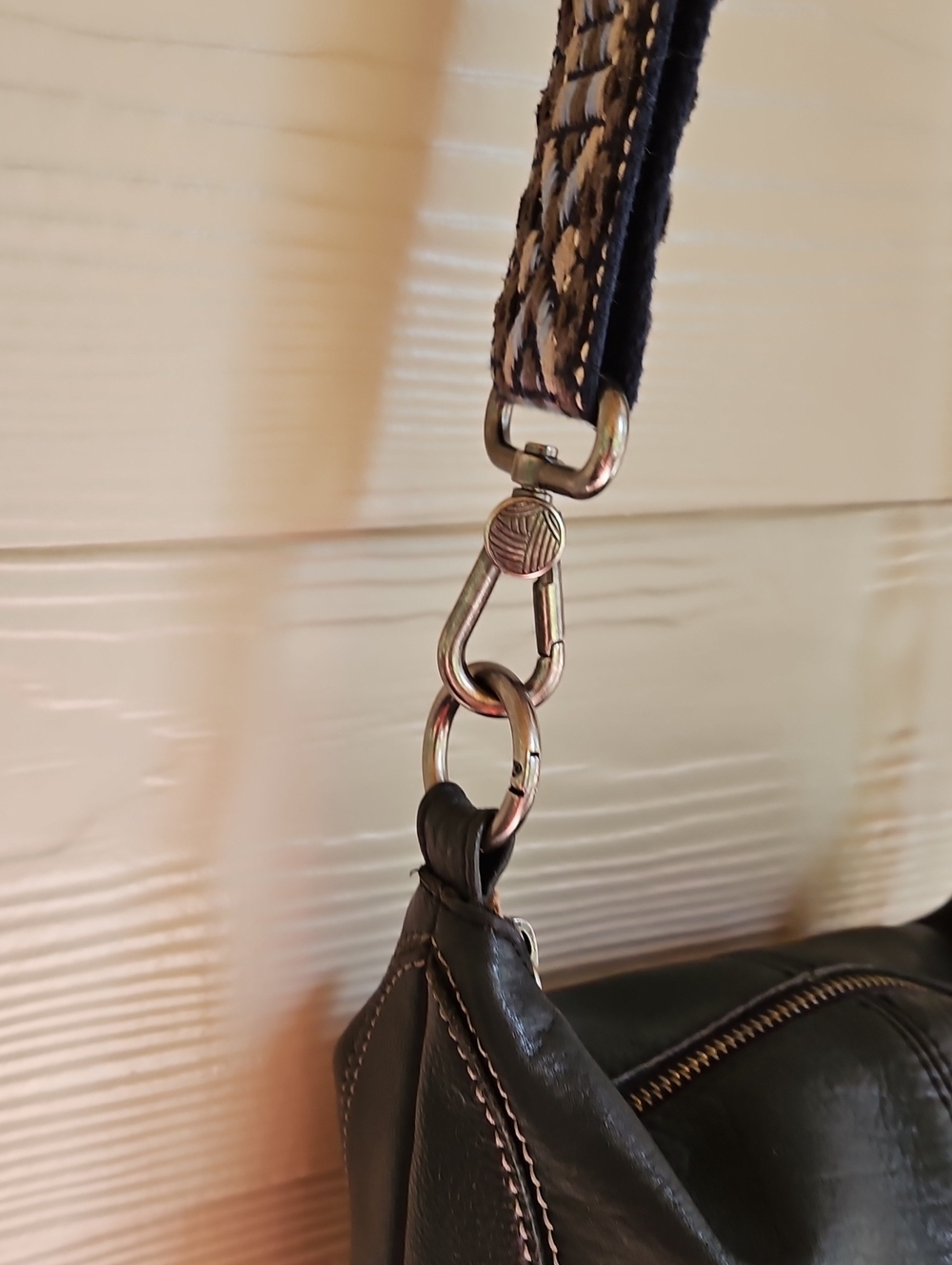 The Sak " LUCIA" Black Leather Crossbody with Woven Blue Accent Strap - Picture 14 of 17